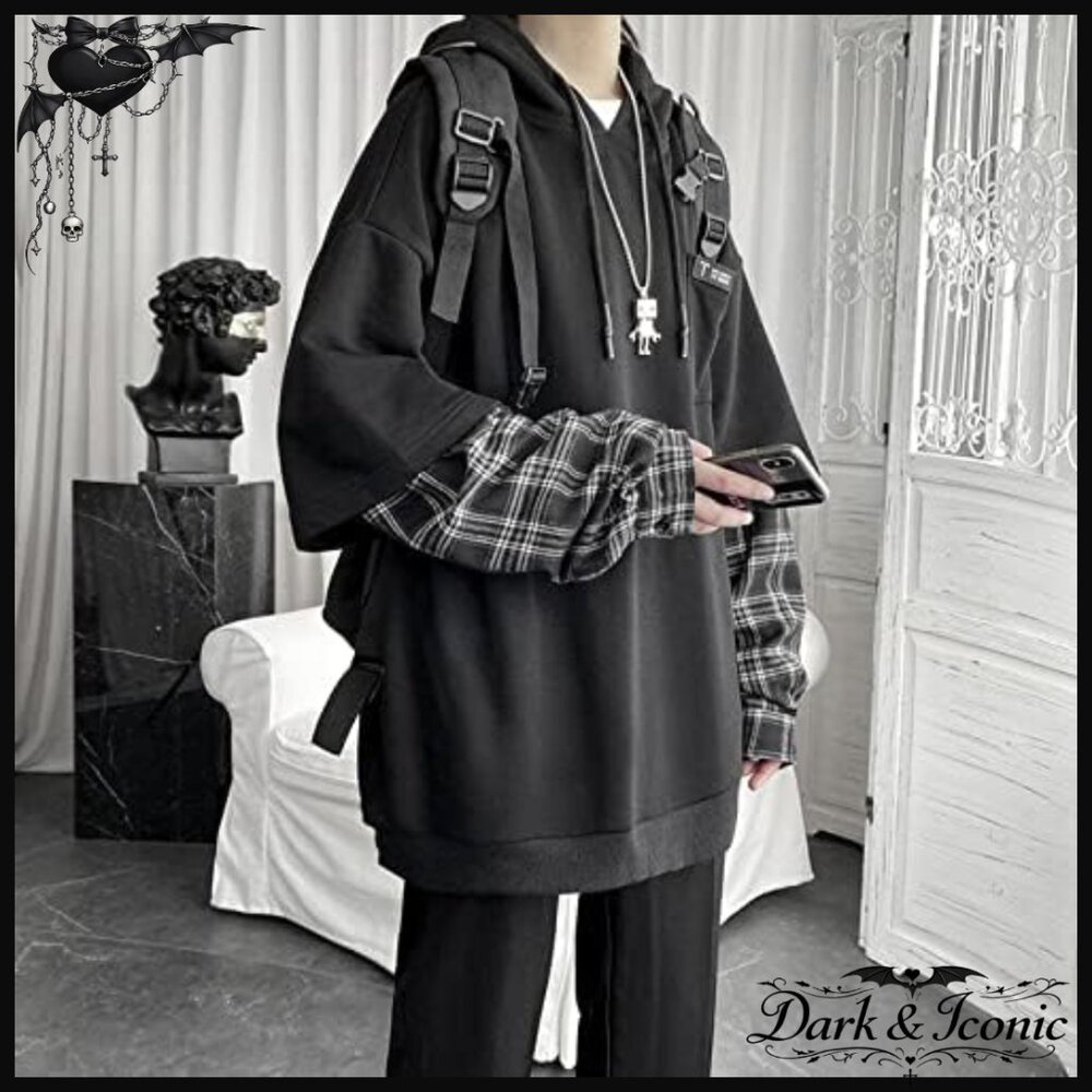 Oversized Vintage Hoodie Patchwork Pullover Emo S… - image 5